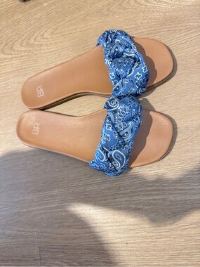 bp Blue Paisley Braided Slide Sandals with Tan Footbed